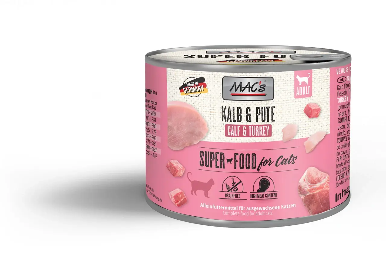 MAC’s Cat cielęcina i indyk pełnoporcjowa karma mokra dla kotów dorosłych 200g   