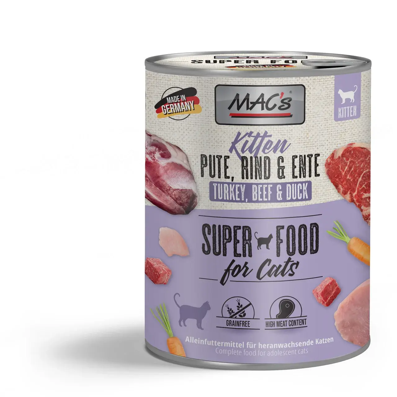 MAC’s Kitten Cat, pełnoporcjowa karma mokra dla kociąt z indykiem, wołowiną i kaczką 800 g 