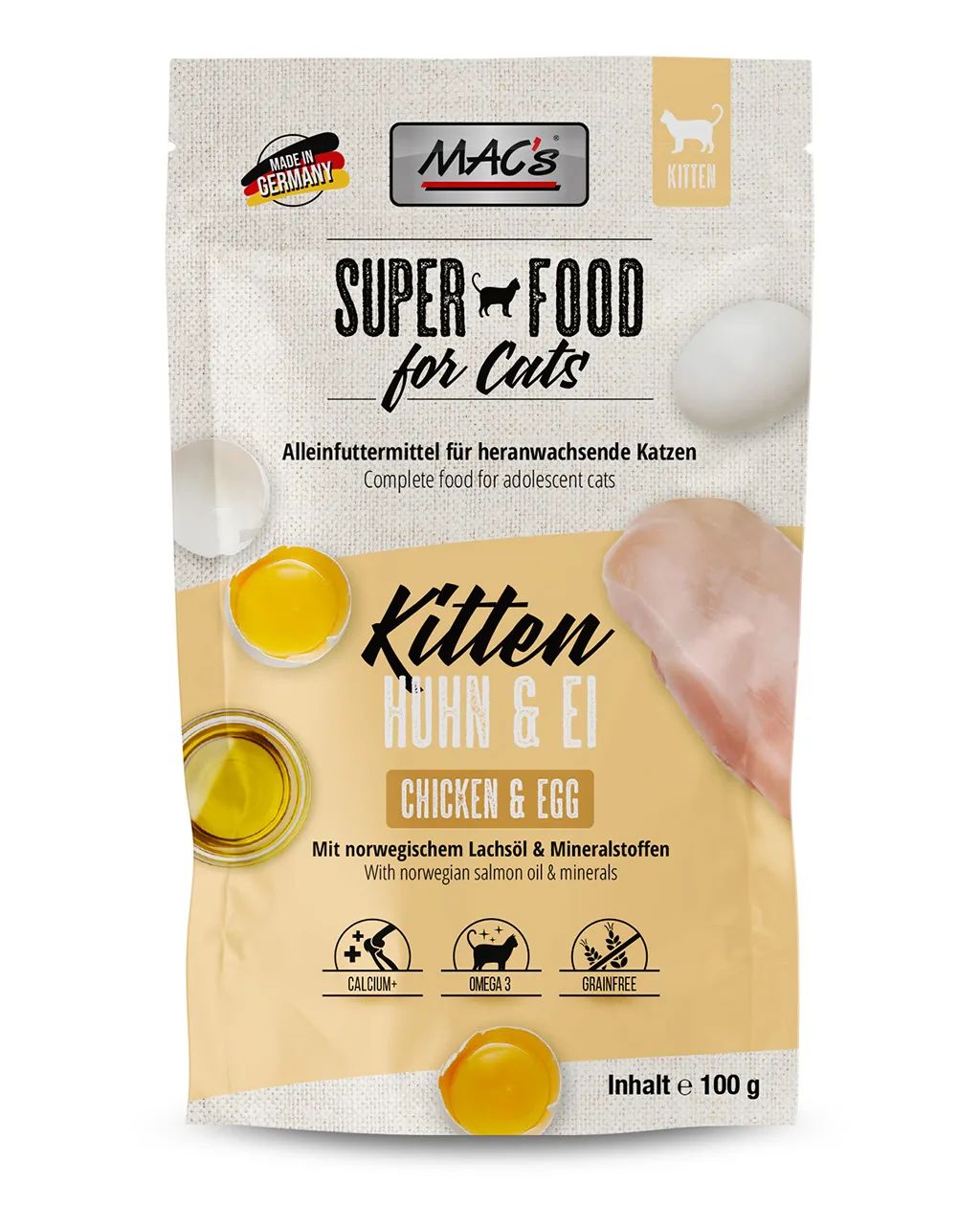 Mac's kurczak i jajka karma pełnoporcjowa dla kociąt, saszetka 100g