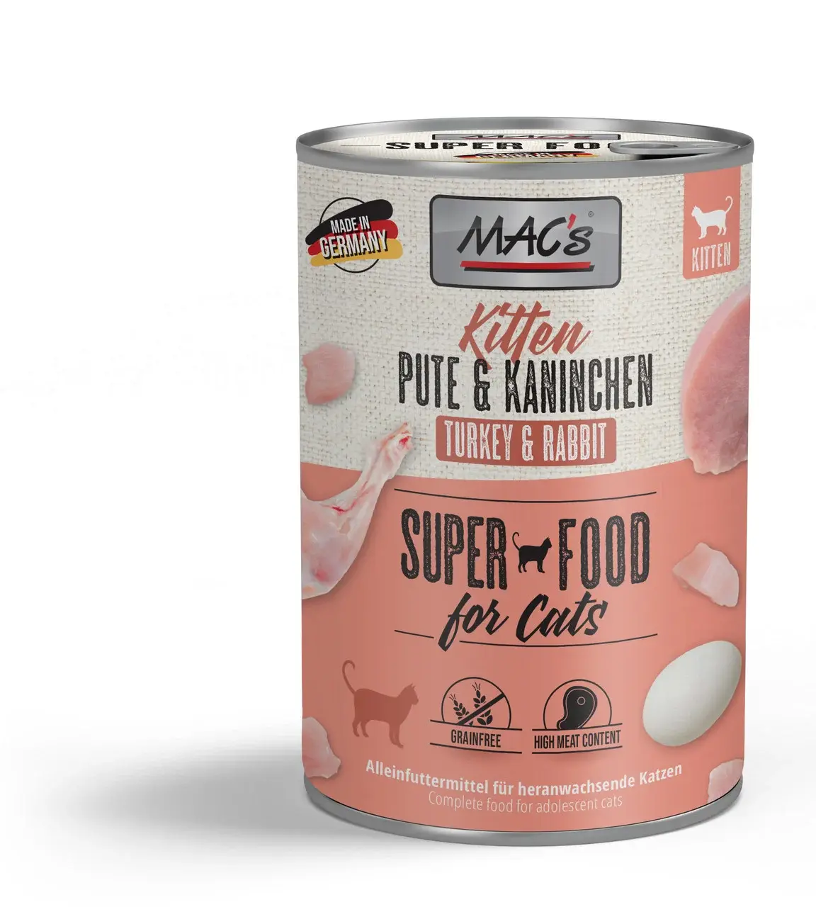 MAC’s Cat Kitten, pełnoporcjowa karma mokra dla kociąt z cieleciną i kurzymi sercami 800 g 