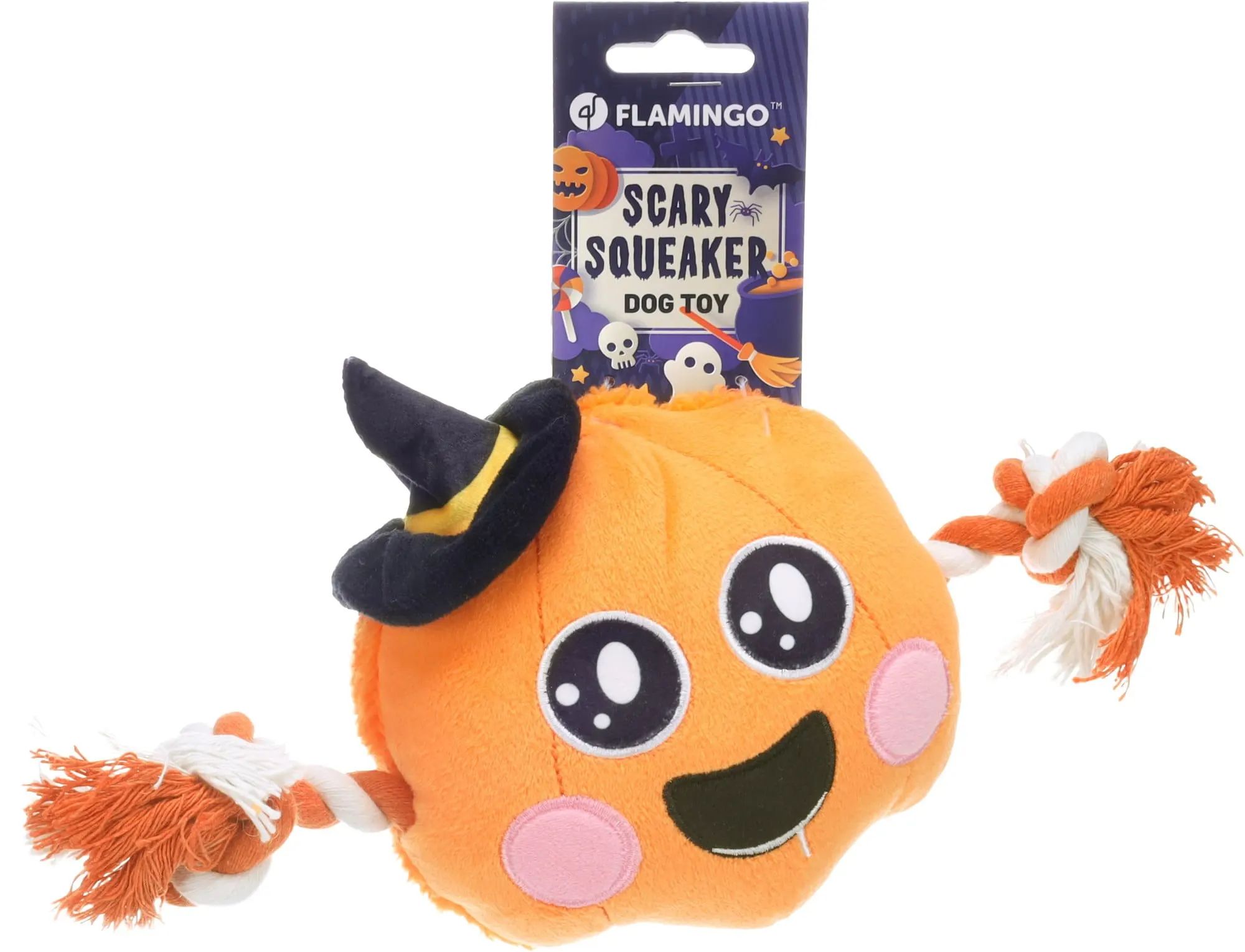 Flamingo Halloween Dynia – pluszowa zabawka dla psa z liną i piszczałką 31 cm