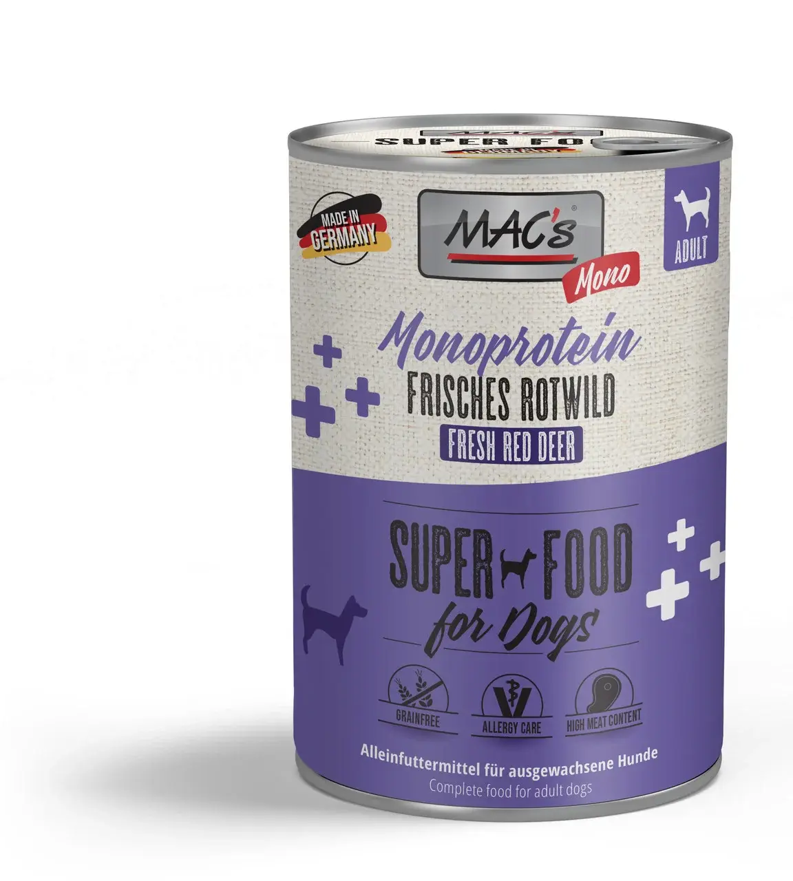 MAC’s Dog Mono jeleń –  karma mokra, monobiałkowa, pełnoporcjowa dla dorosłych psów 400g