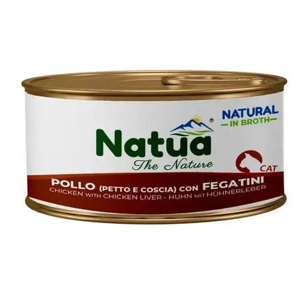 Natua Natural Kurczak Pierś i Udka z Wątróbką w Bulionie 85g – mokra karma dla kota