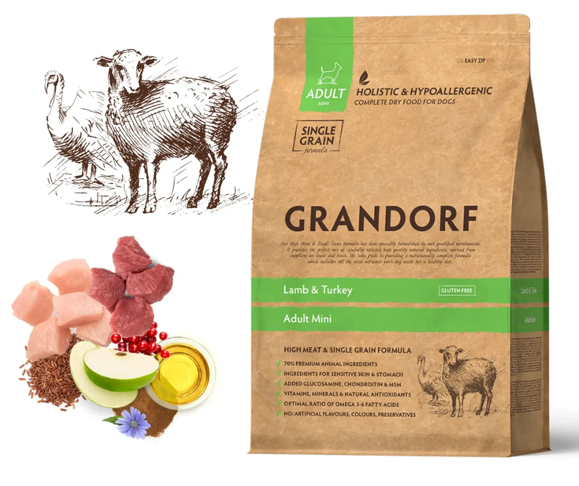 GRANDORF Lamb & Turkey Adult Mini- karma dla dorosłych psów małych ras 8 kg