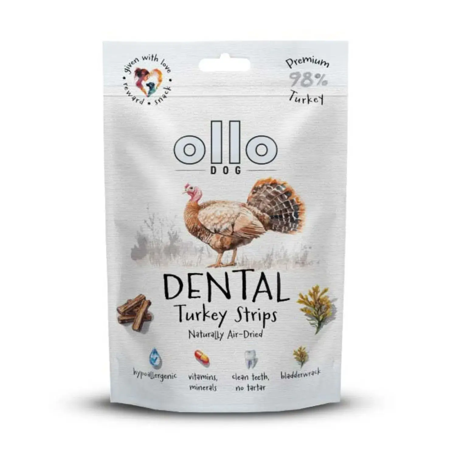 Ollo Air-Dried Dental Turkey Strips- Przysmaki dla Psa na Zęby 80g
