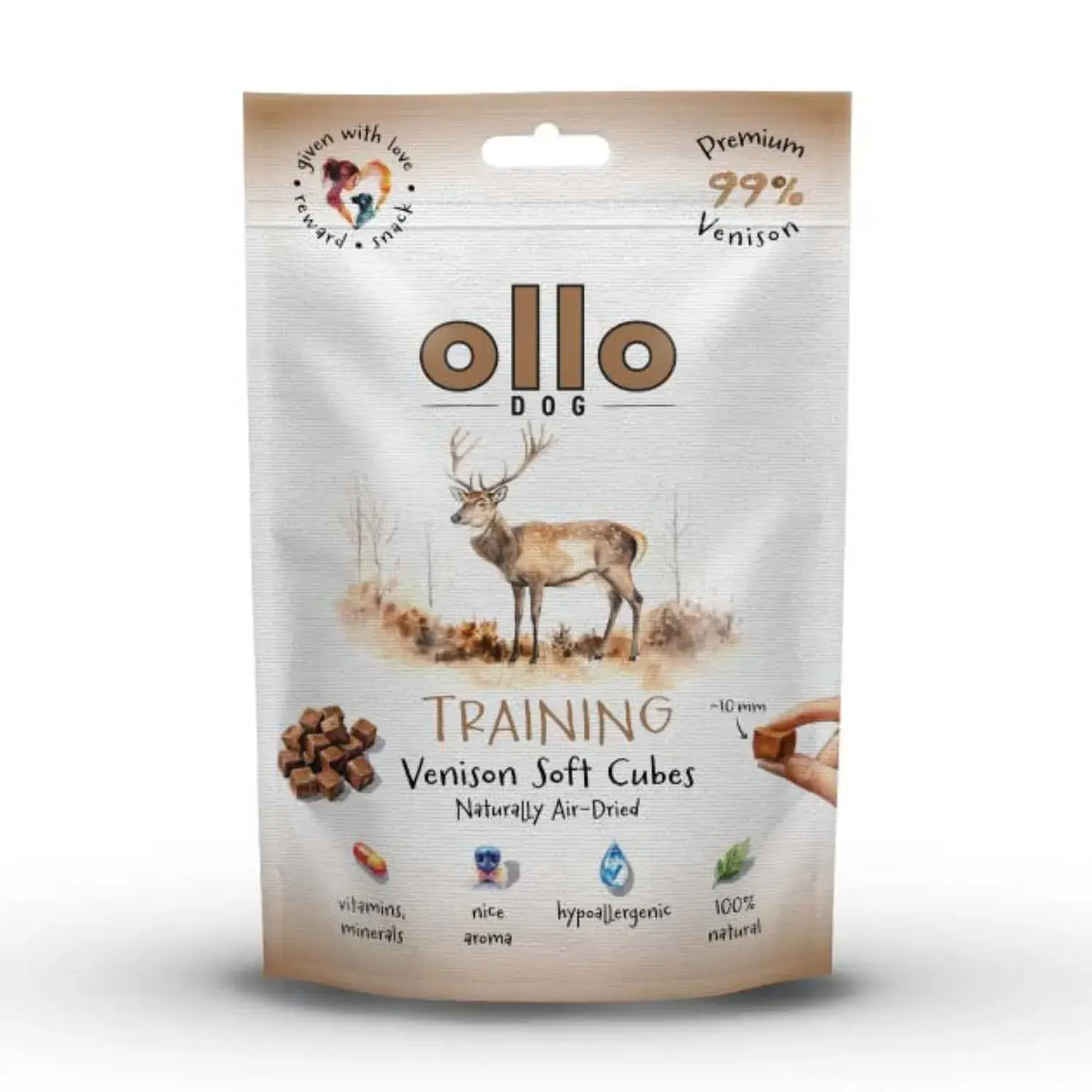 Ollo Air Dried Treining Venison Soft Cubes 80g - kosteczki treningowe z jelenia