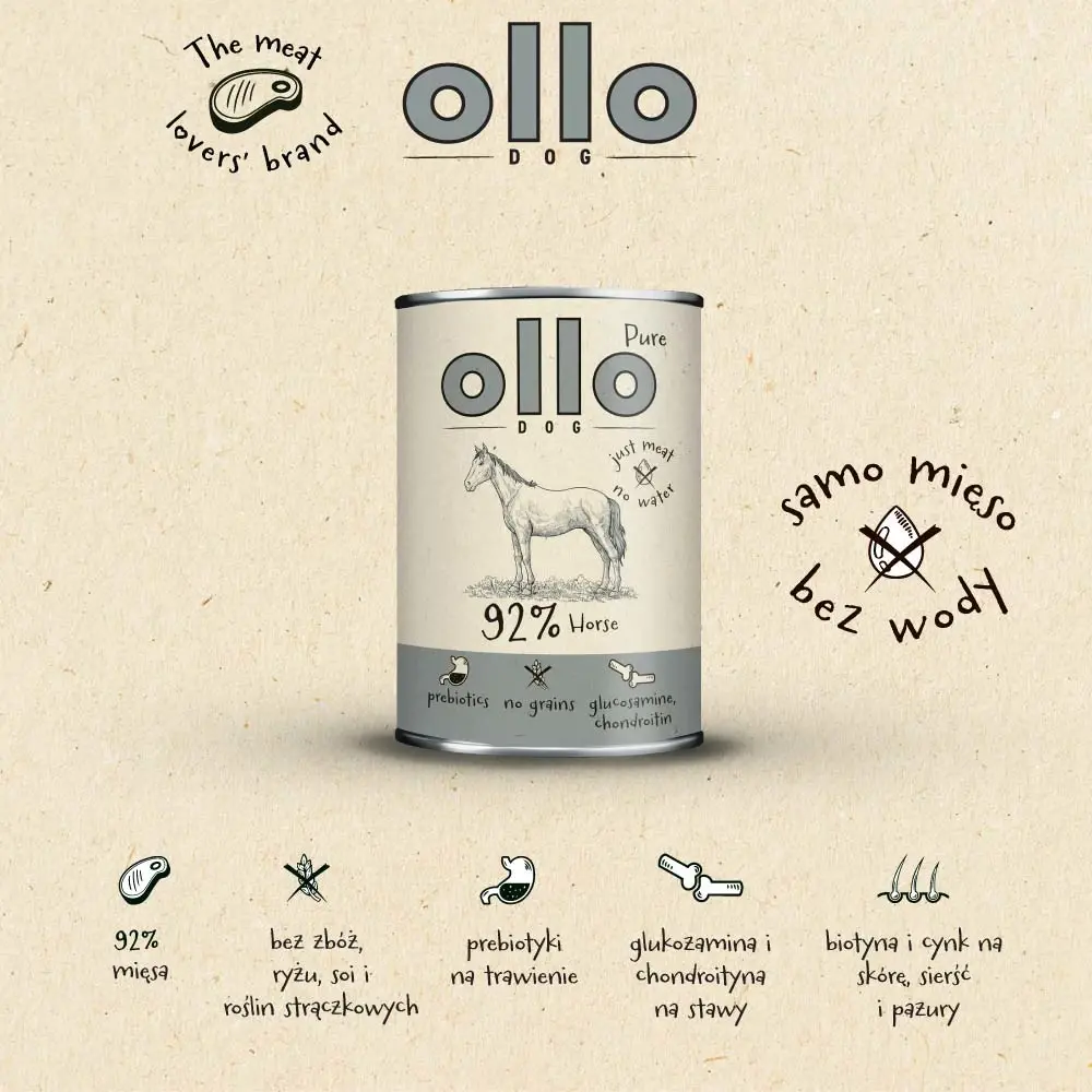 Ollo Pure Koń – Monobiałkowa mokra karma dla psa 400g