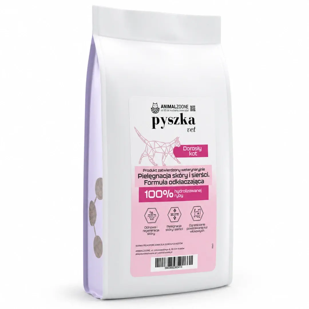 PYSZKA VET Hair & Skin- Pielęgnacja Skóry i Sierści Hydrolizowana Dieta Specjalistyczna dla Dorosłych Kotów Wszystkich Ras 5kg