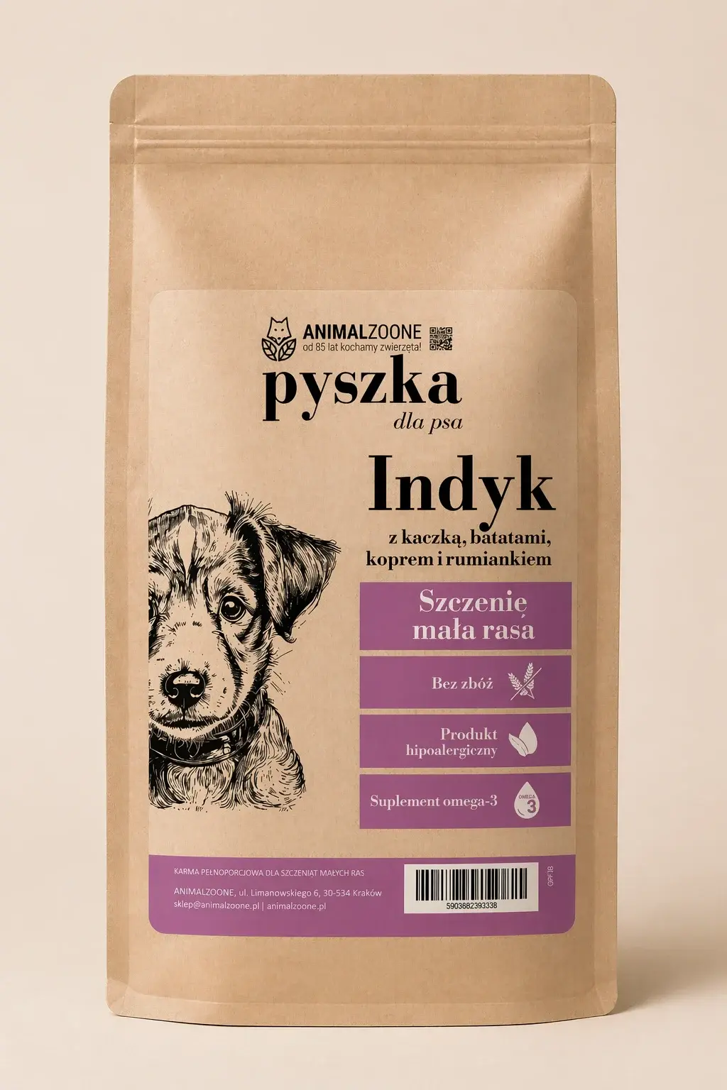 Pyszka GrainFree Puppy Mini Indyk z Kaczką – Pełnoporcjowa Karma dla  Szczeniąt Małych Ras 6kg