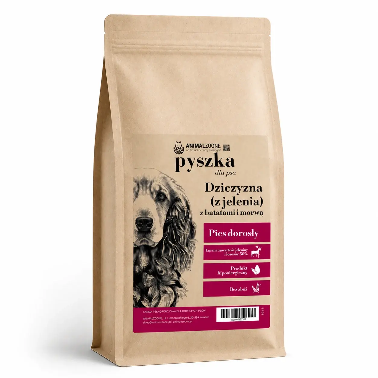 Pyszka Grain Free Dziczyzna z Jelenia z Batatami i Morwą - Pełnoporcjowa, Bezzbożowa Karma dla Dorosłych Psów 12kg