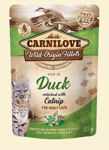 ZESTAW 10X CARNILOVE CAT POUCH DUCK & CATNIP 85G