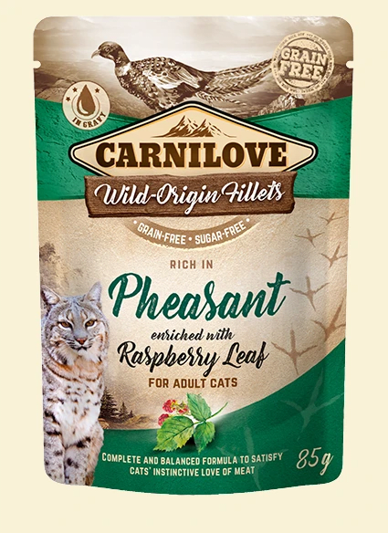 ZESTAW 10X CARNILOVE CAT POUCH PHEASANT & RASPBERRY LEAVES 85G