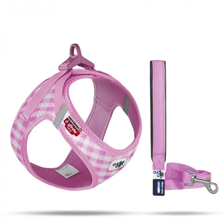 CURLI ZESTAW DLA SZCZENIAKA SZELKI AIR MESH CLASP PINK-CARO I SMYCZ