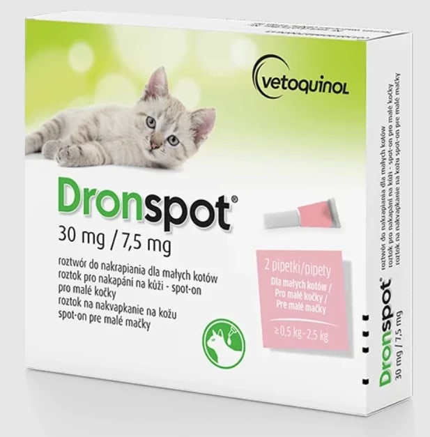 Dronspot 30 mg/7,5 mg roztwór do nakrapiania dla małych kotów- 2 pipety