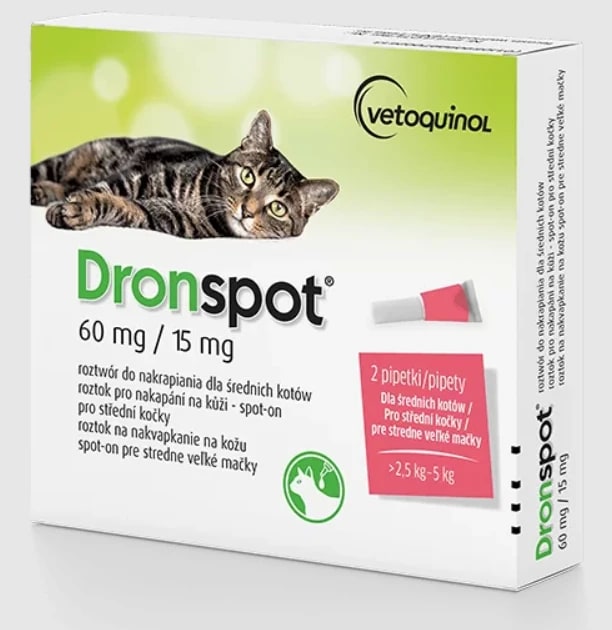 Dronspot 60 mg/15 mg roztwór do nakrapiania dla średnich kotów- 2pipety