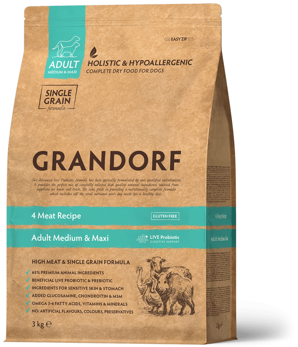 GRANDORF 4 Meat – Adult Medium & Maxi Breeds - pełnoporcjowa karma dla psów dorosłych, średnich i dużych ras 10kg