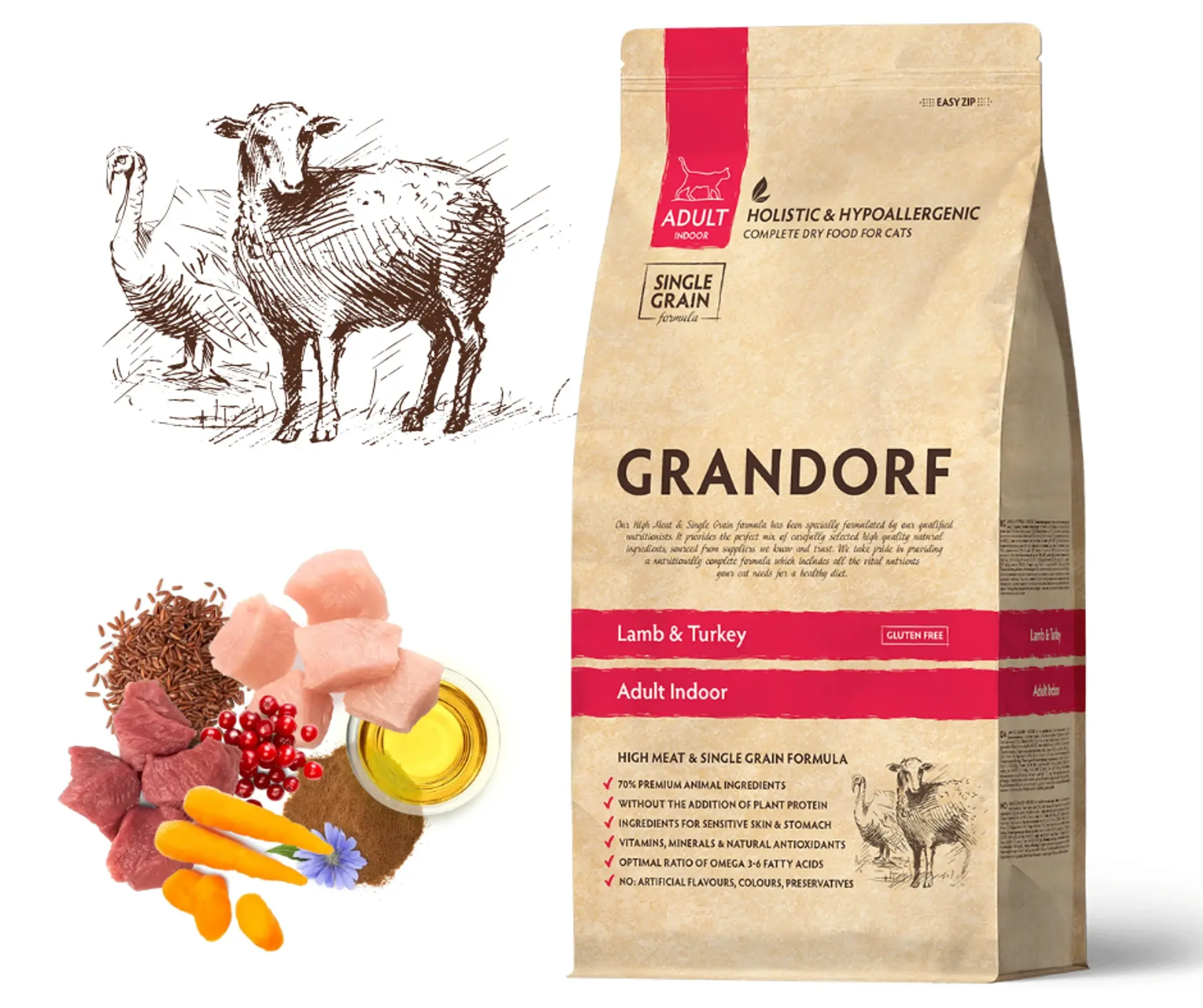 GRANDORF Lamb & Turkey – Adult Indoor dla kotów o normalnej aktywności powyżej 1. roku życia 400g