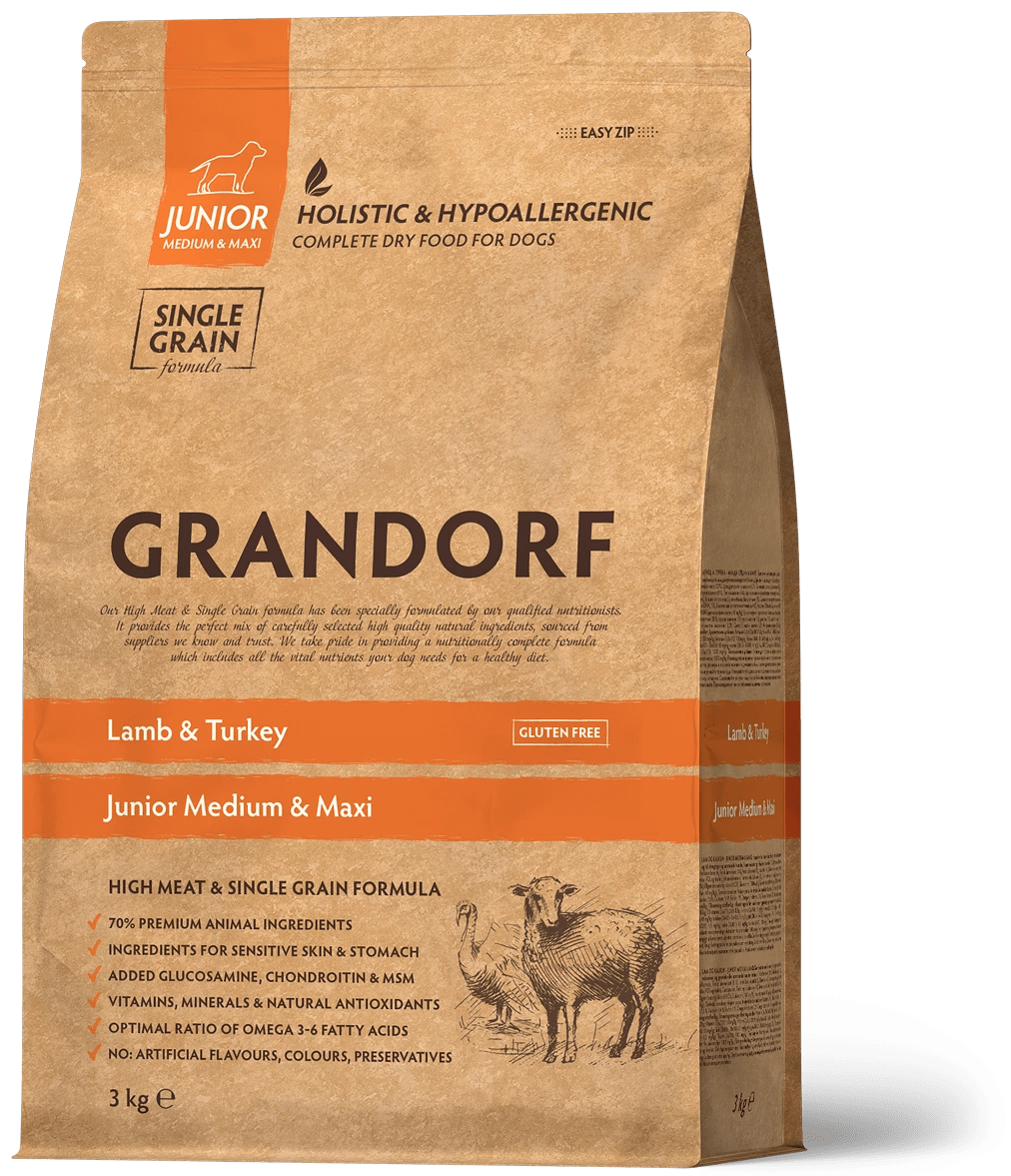 GRANDORF Lamb & Turkey – karma dla młodych psów wszystkich ras oraz suk w okresie laktacji 3 kg