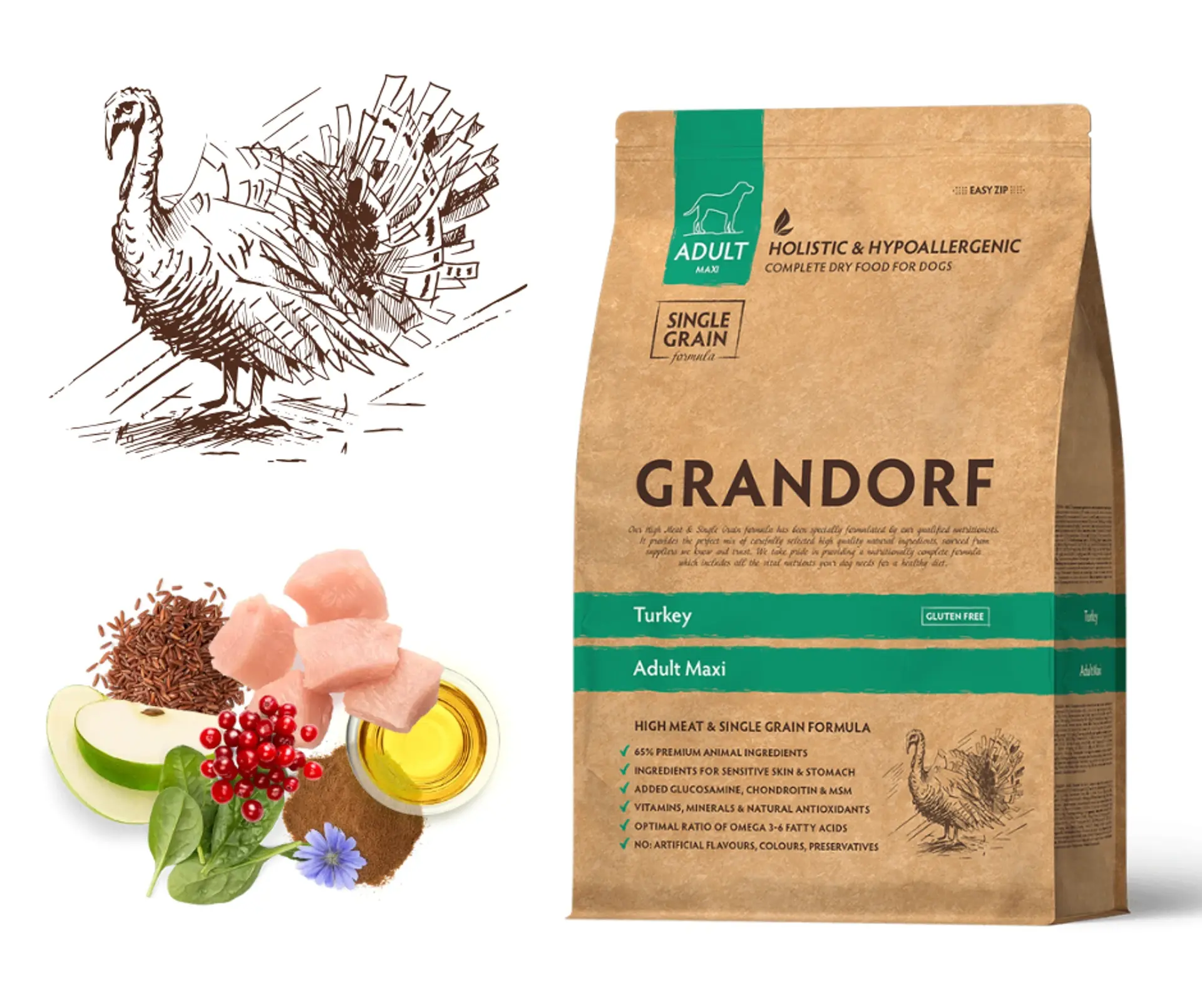 GRANDORF Turkey Adult Maxi Breeds- pełnoporcjowa karma dla dorosłych psów dużych ras 1kg
