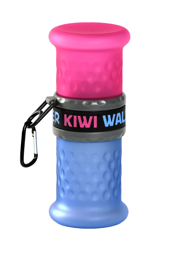 Kiwi Walker TRAVEL BOTTLE 2in1 butelka na wodę i karmę różowo-niebieska