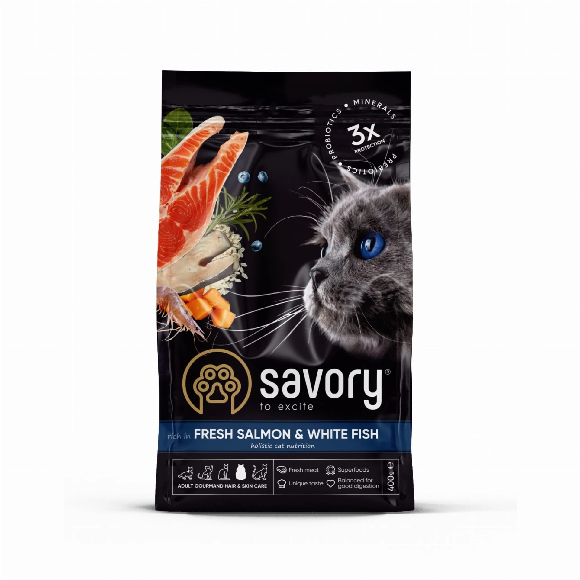 Savory Adult Cat Fresh Salmon&White Fish Karma Sucha Dla Dorosłych Kotów z Łososiem i Białą Rybą 400 g