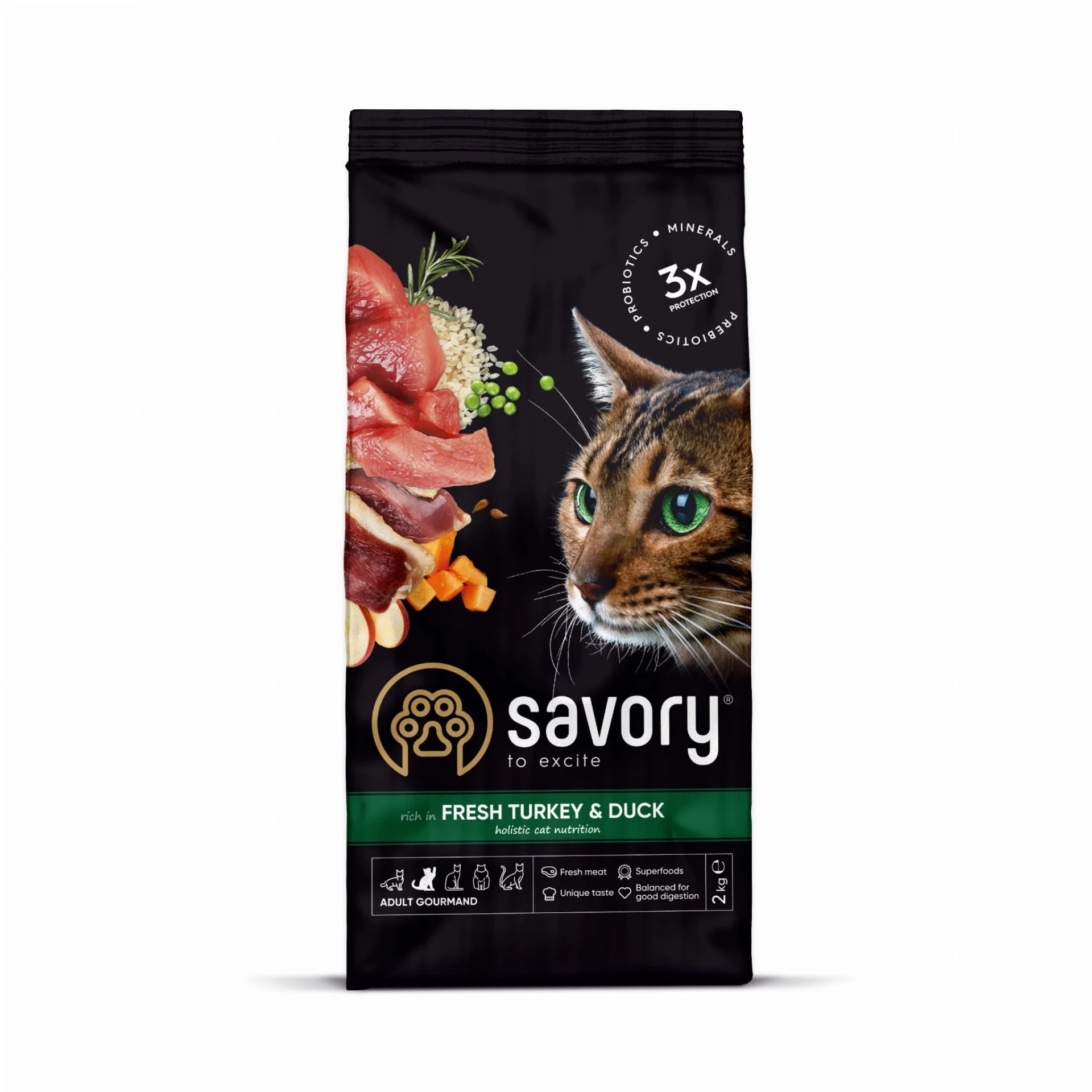 Savory Adult Cat Fresh Turkey&Duck Karma Sucha Dla Dorosłych Kotów z Indykiem i Kaczką 2kg