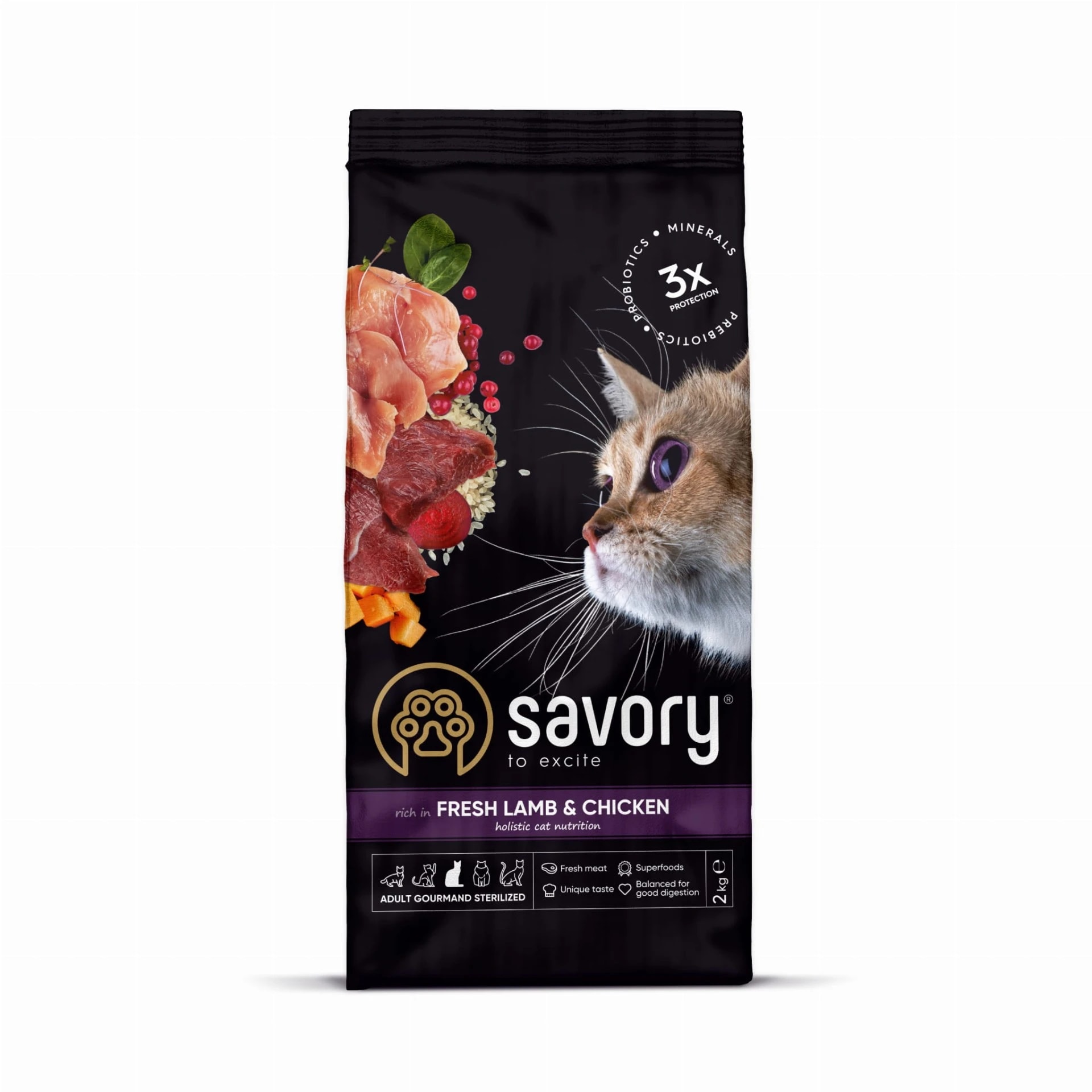 Savory Adult Cat Sterilised Lamb&Chicken Karma Sucha Dla Dorosłych Kotów Po Sterylizacji i Kastracji z Jagnięciną i Kurczakiem 2kg