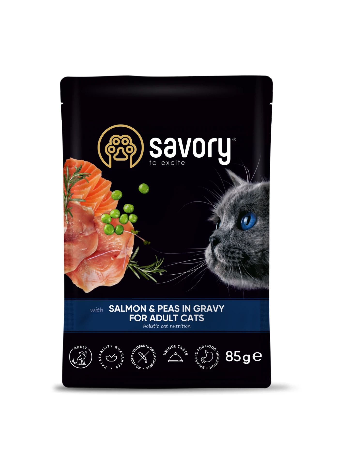 Savory Cat Adult Salmon&Peas Gravy Karma Mokra Dla Dorosłych Kotów z Łososiem i Groszkiem w Sosie 85 g