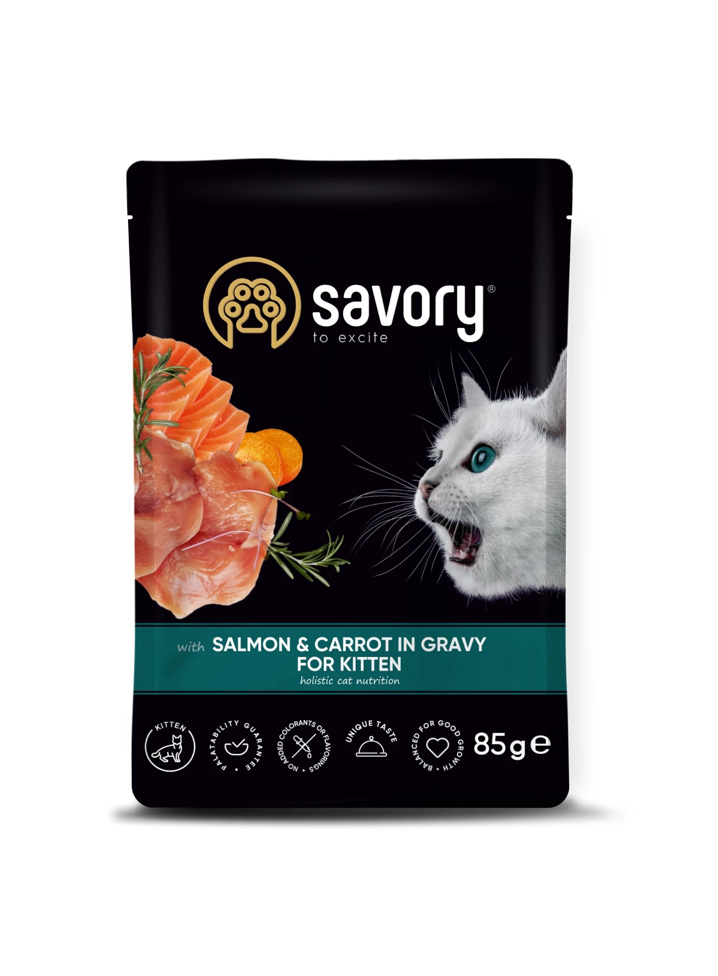 Savory Cat Kittens Salmon&Carrots Gravy Karma Mokra Dla Kociąt z Łososiem i Marchewką w Sosie 85 g