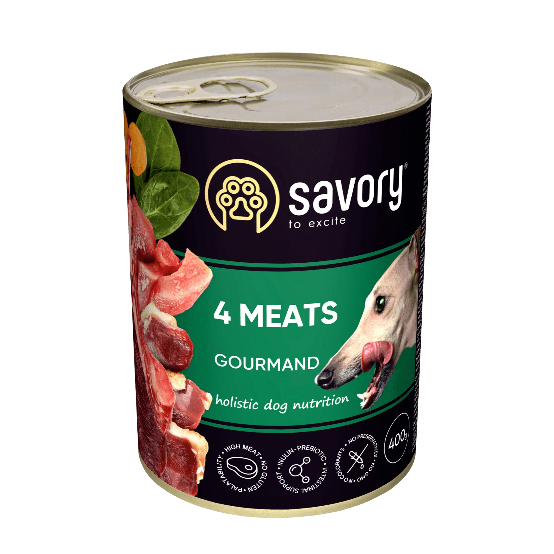 Savory Dog Adult 4 Meats Karma Mokra Dla Dorosłych Psów Wszystkich Ras 4 Mięsa 400 g