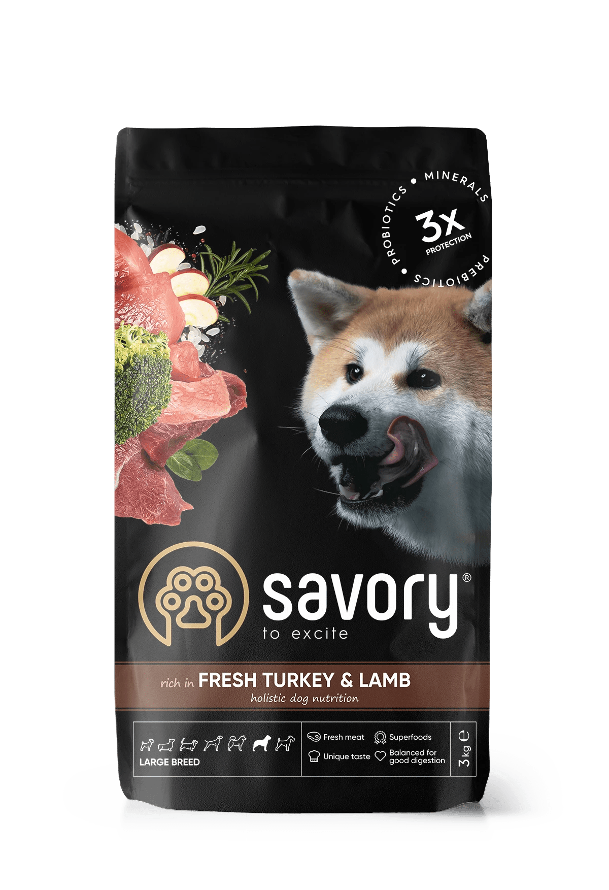 Savory Dog Adult Large Breed Turkey&Lamb Karma Sucha Dla Dorosłych Psów Dużych Ras z Indykiem i Jagnięciną 12 kg