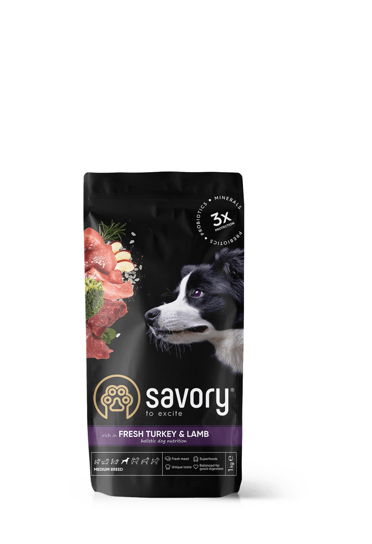 Savory Dog Adult Medium Breeds Turkey&Lamb Karma Sucha Dla Dorosłych Psów Średnich Ras z Indykiem i Jagnięciną 1 kg