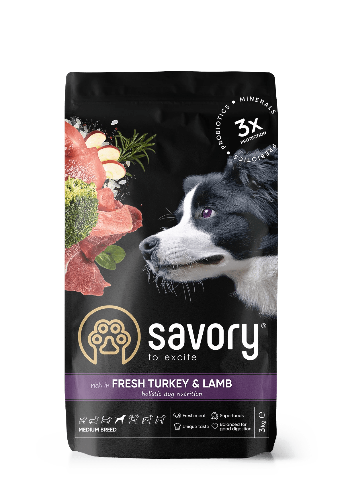 Savory Dog Adult Medium Breeds Turkey&Lamb Karma Sucha Dla Dorosłych Psów Średnich Ras z Indykiem i Jagnięciną 12 kg