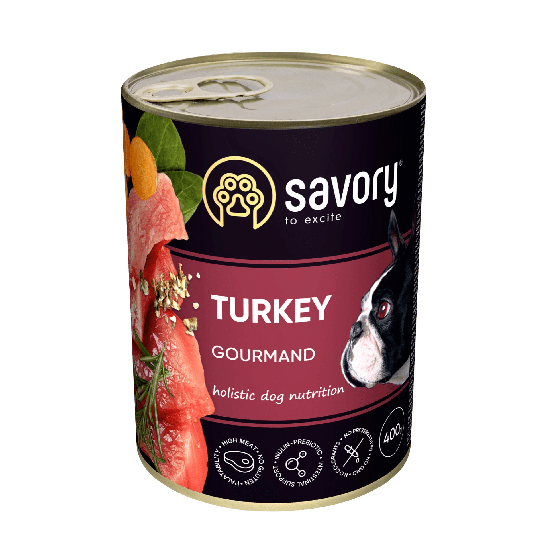 Savory Dog Adult Mono Turkey Karma Mokra Monoproteinowa Dla Dorosłych Psów Wszystkich Ras z Indykiem 400 g