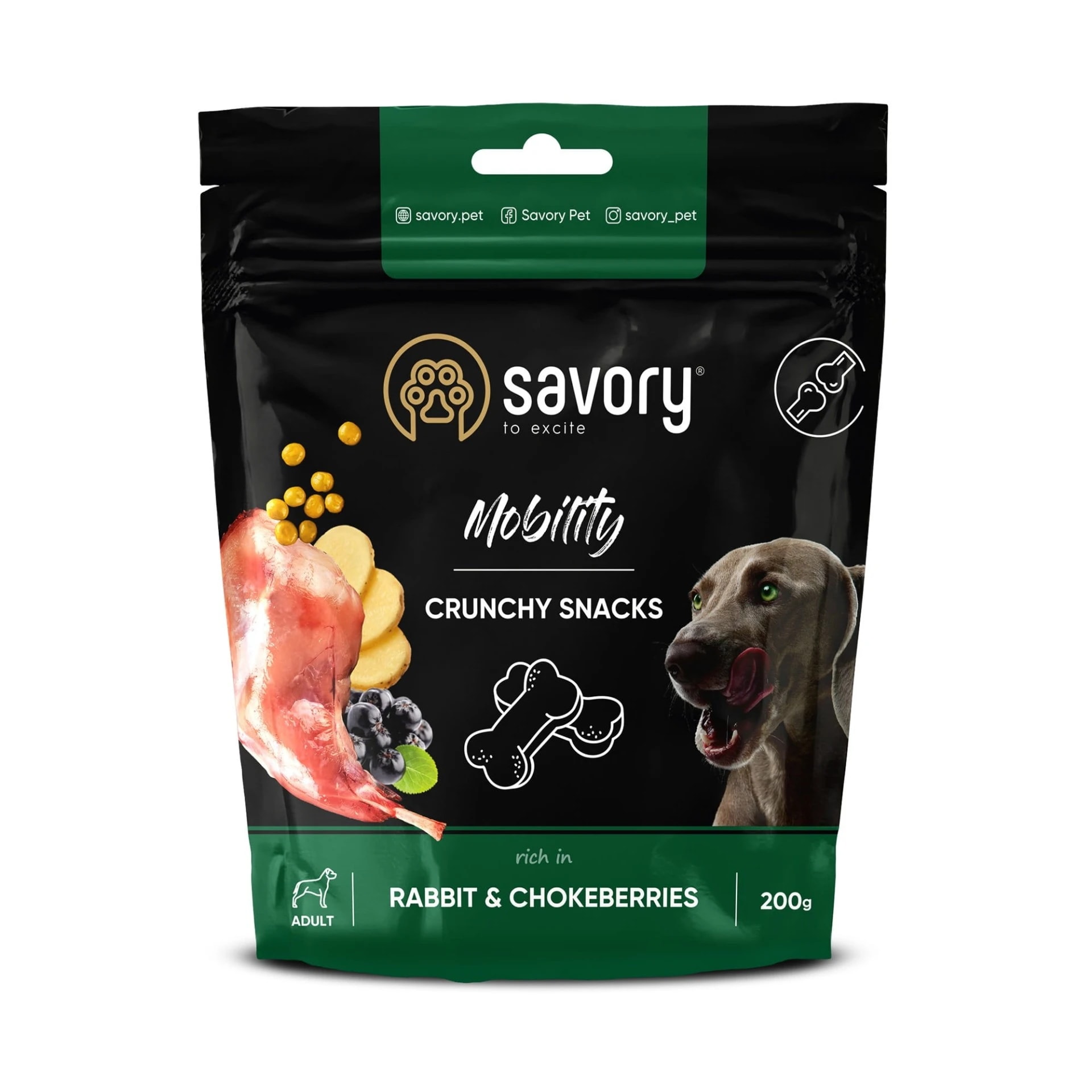 Savory Dog Crunchy Snacks Mobility Rabbit&Chockeberries Chrupiące Przysmaki Ochrona Kości i Stawów z Królikiem i Aronią Dla Psów 200 g