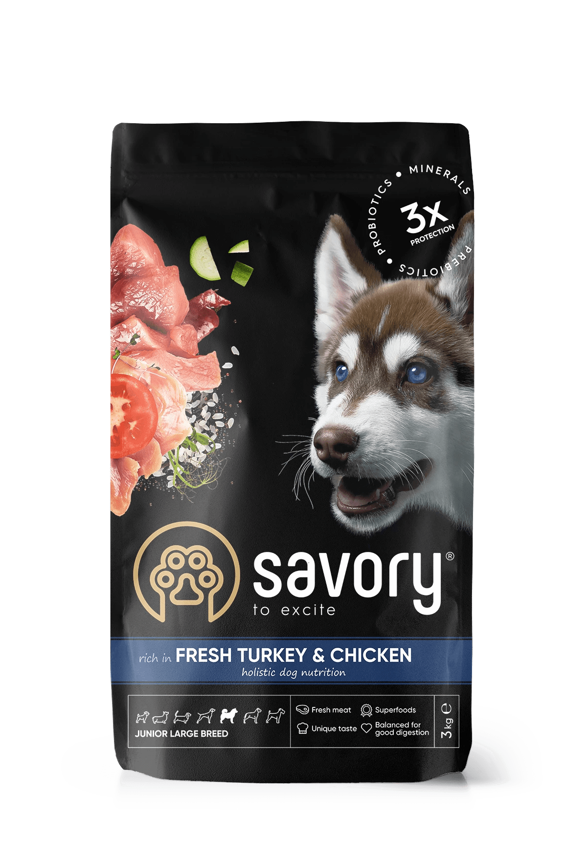 Savory Dog Junior Large Breed Chicken&Turkey Karma Sucha Dla Juniorów Dużych Ras z Kurczakiem i Indykiem 12 kg