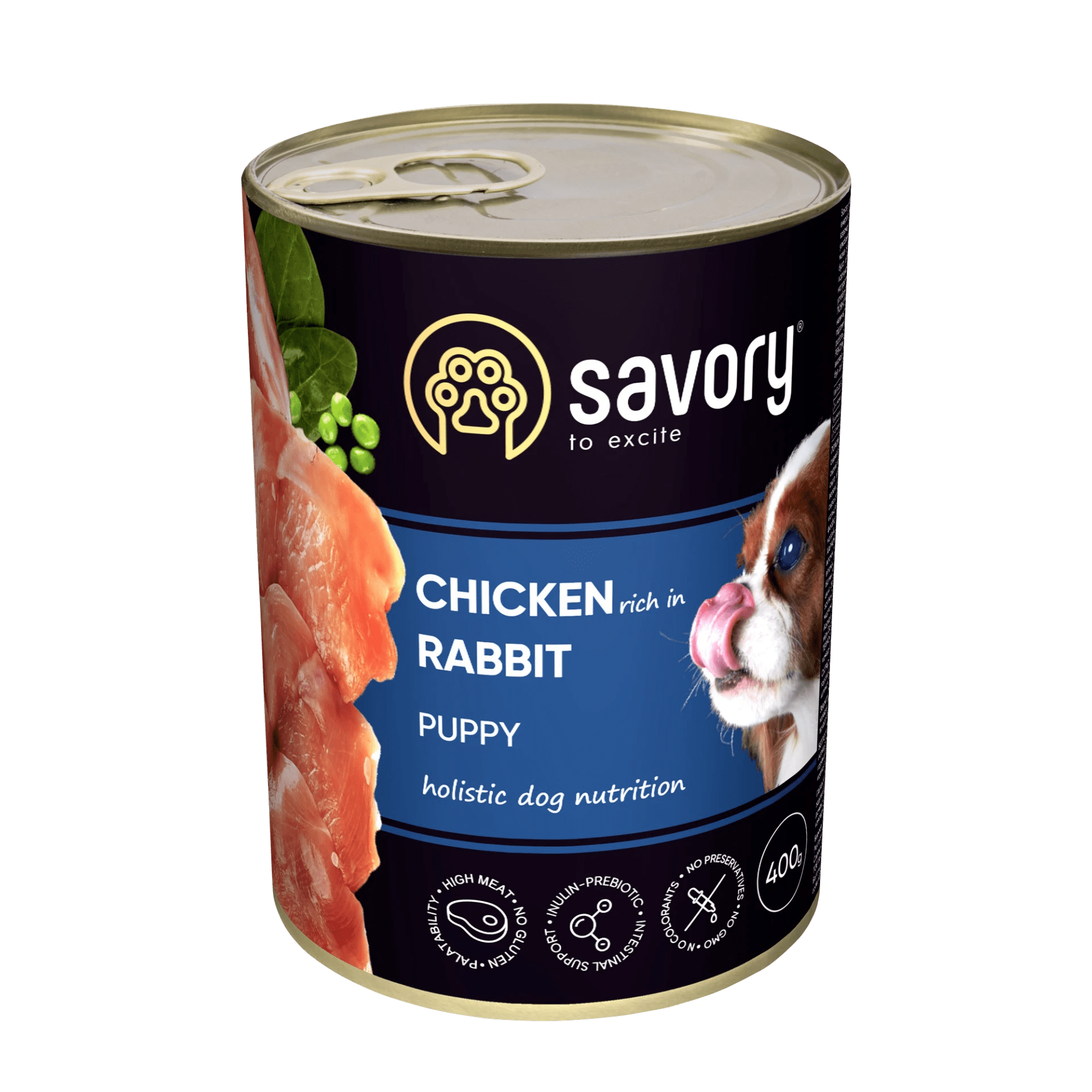 Savory Dog Puppy Rabbit Karma Mokra Dla Szczeniąt Psów Wszystkich Ras z Królikiem i Kurczakiem 400 g