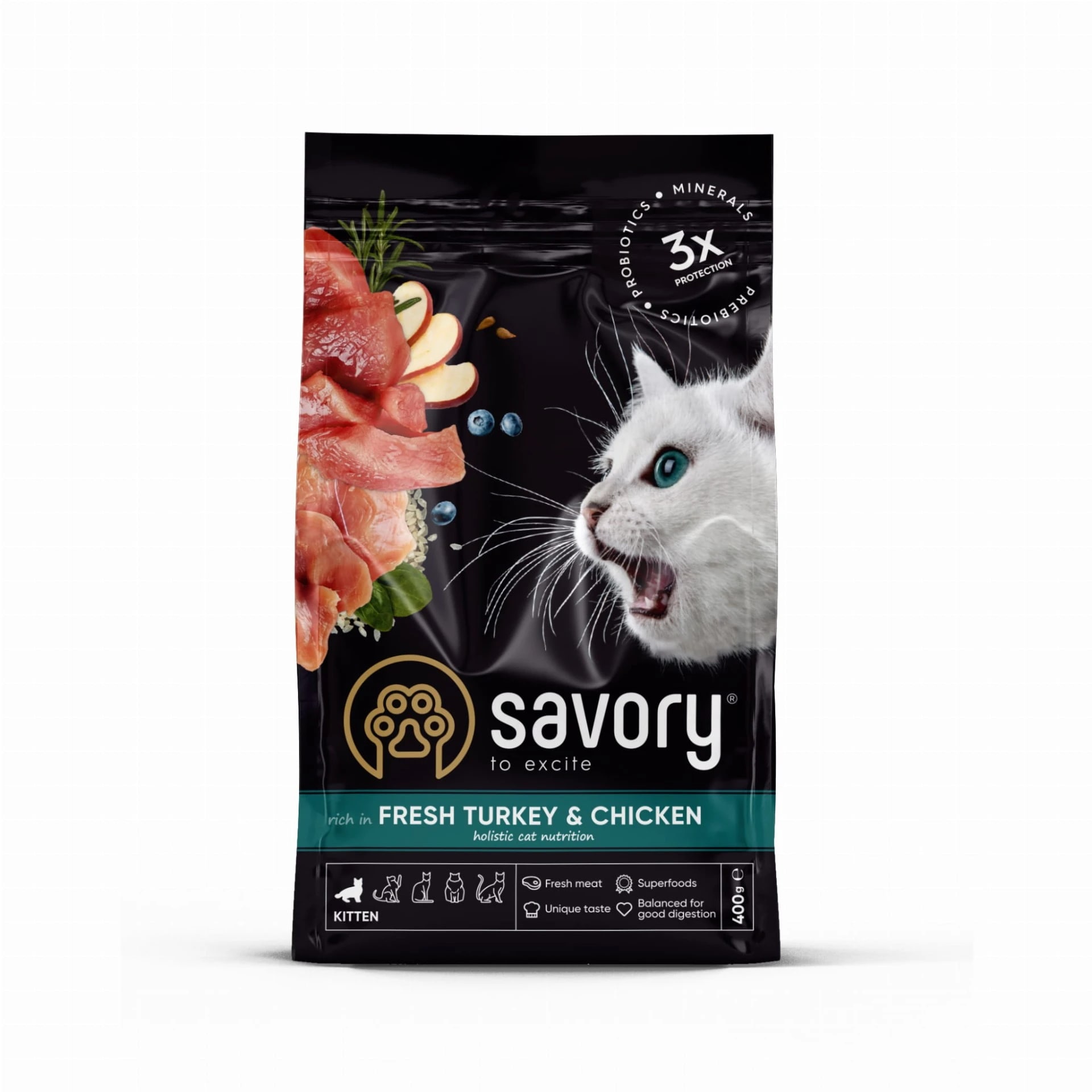 Savory Kitten Cat Fresh Chicken&Turkey Karma Sucha Dla Kociąt z Kurczakiem i Indykiem 400g