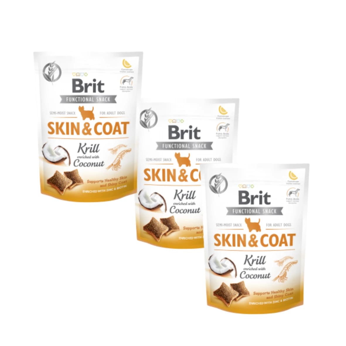 ZESTAW 3x Brit Care Dog Functional Snack Skin&Coat Krill 150g