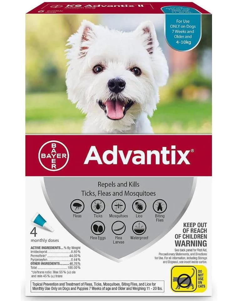 BAYER ADVANTIX Roztwór do nakrapiania dla psów od 4 do 10 kg (4 x 1ml)