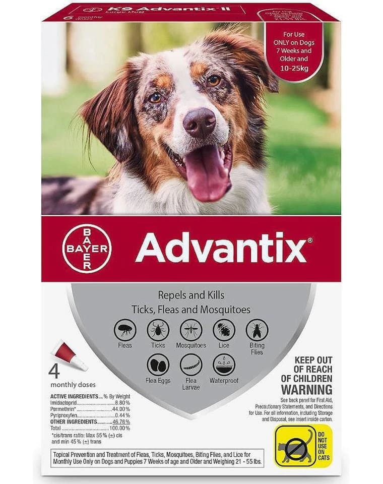 BAYER ADVANTIX Roztwór do nakrapiania dla psów od 10 do 25 kg (4 x 2,5 ml)