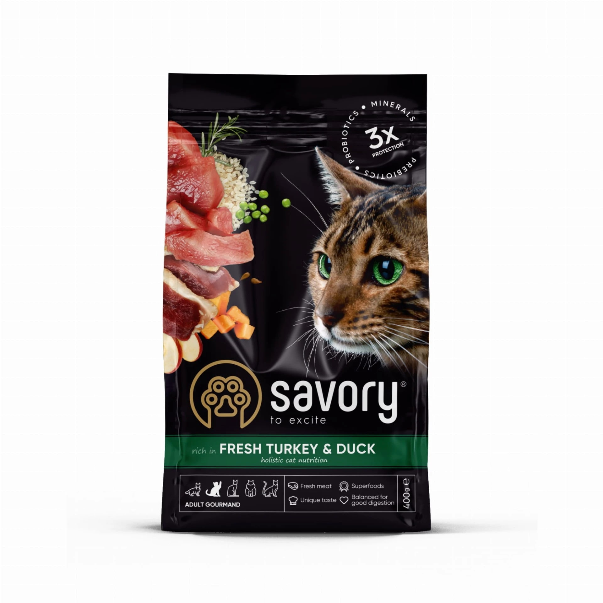 Savory Adult Cat Fresh Turkey&Duck Karma Sucha Dla Dorosłych Kotów z Indykiem i Kaczką 400 g