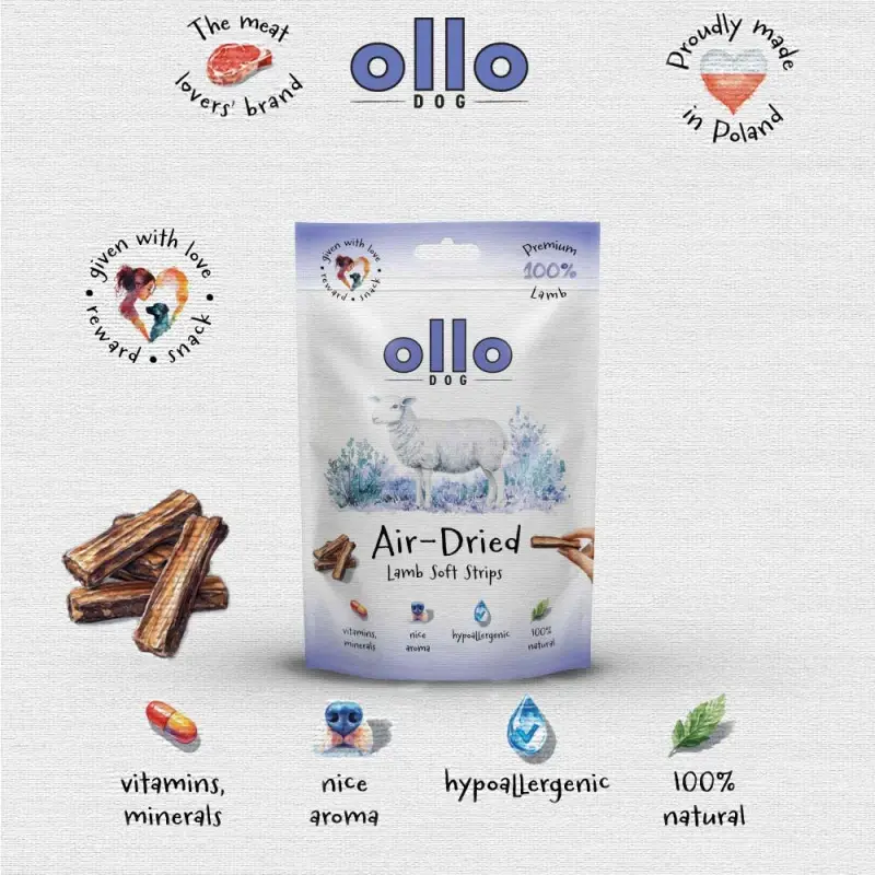 Ollo Air Dried Lamb Soft Strips 80g naturalne przysmaki dla psa z jagnięciny