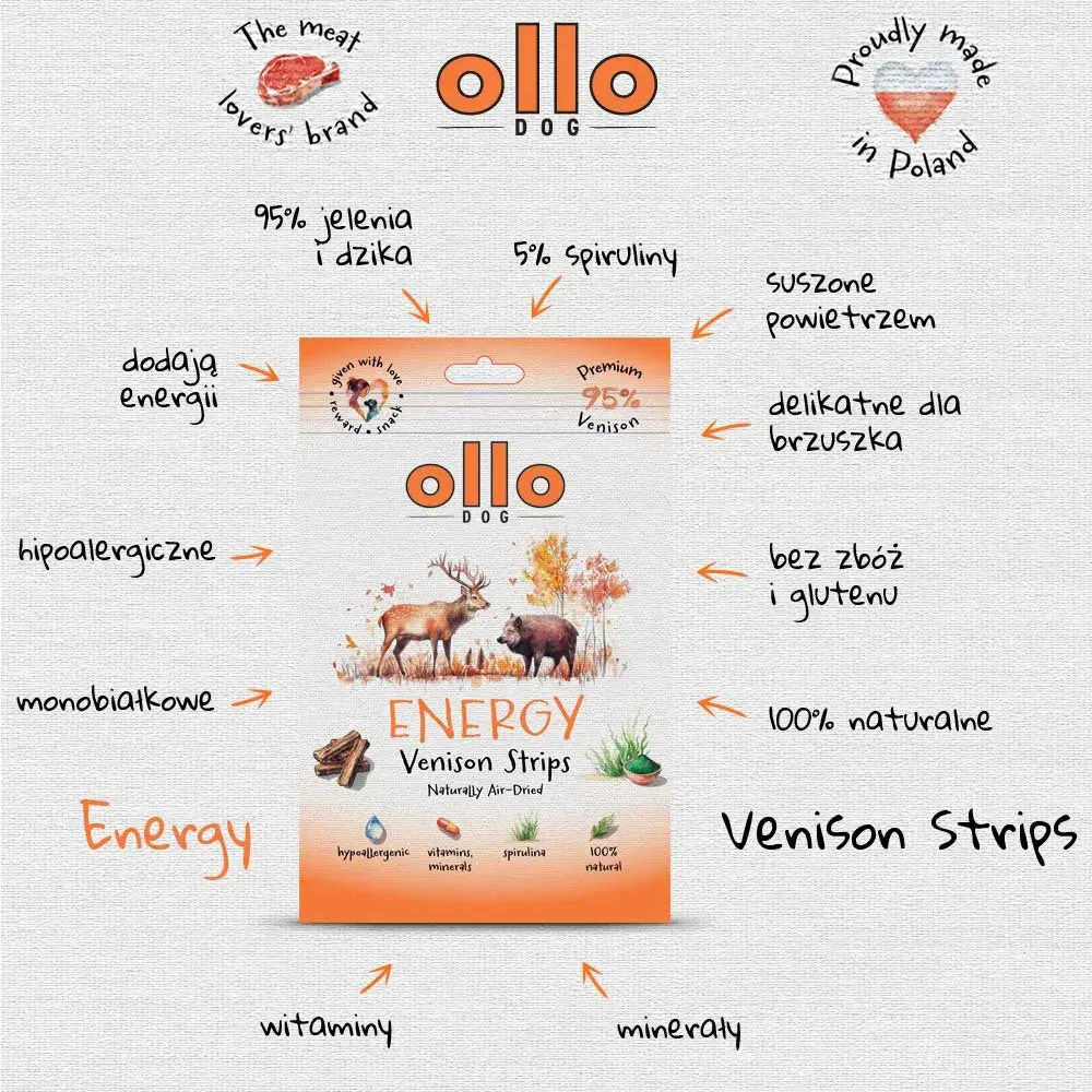 OLLO Air Dried Strips Venision – Dziczyzna 80 g