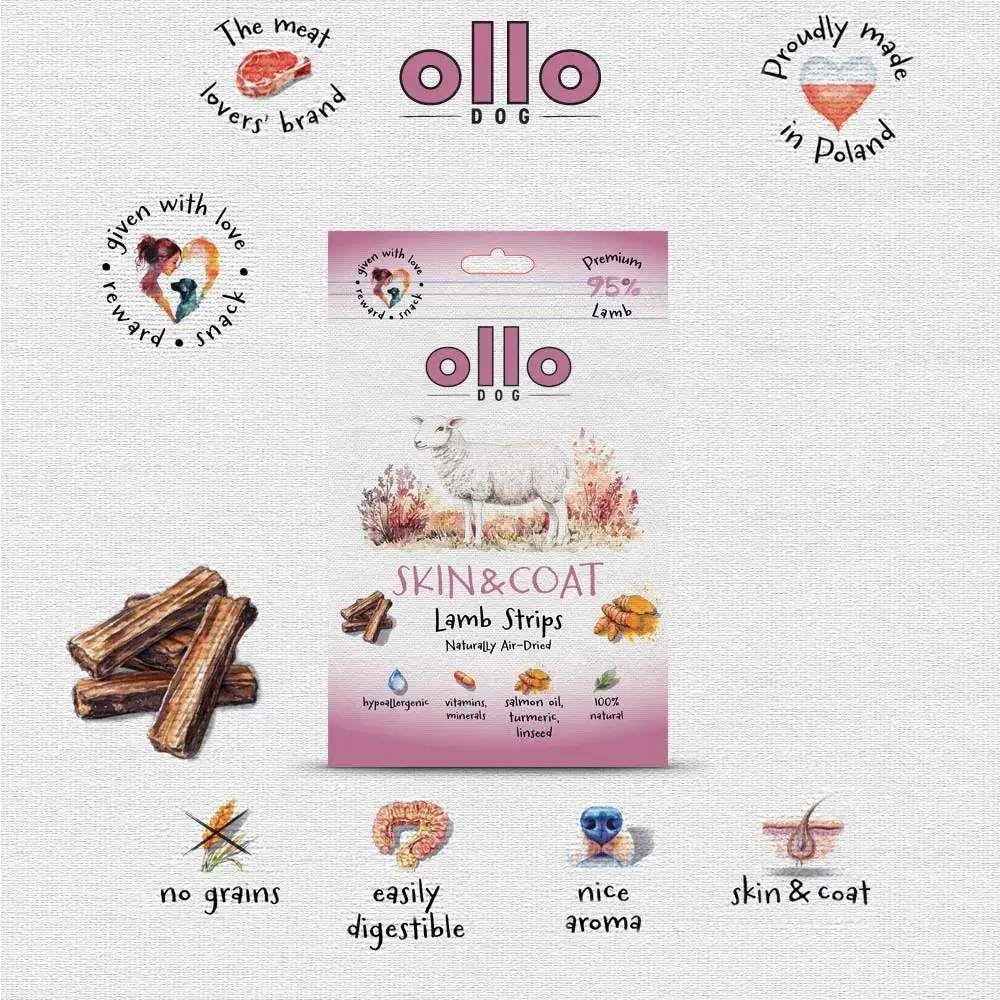 OLLO Air Dried Skin & Coat Lamb Strips 80g – przysmaki z jagnięciny dla zdrowej skóry i sierści 