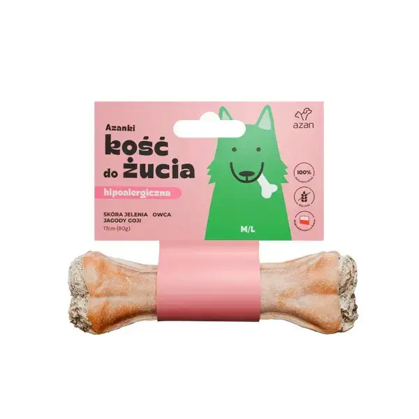 Azanki Kość do żucia M/L ze skóry jelenia 17cm