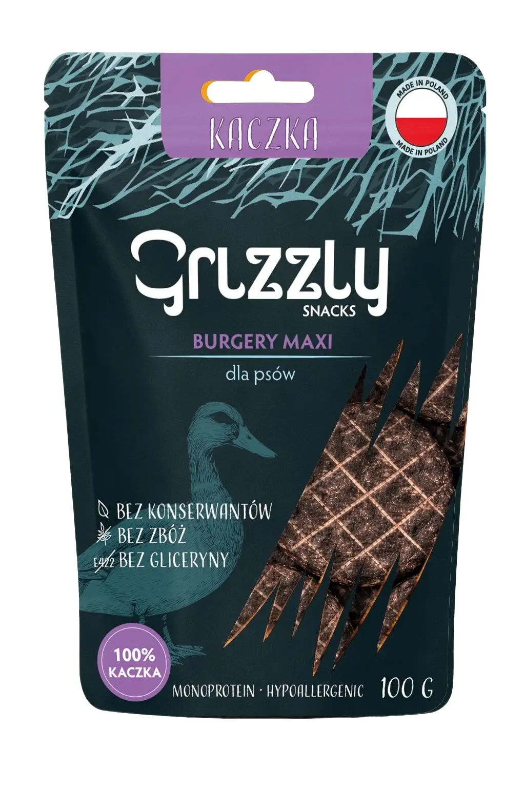 Grizzly Maxi Burgery z Kaczki 100g - 100% naturalne przysmaki treningowe dla psów dużych ras