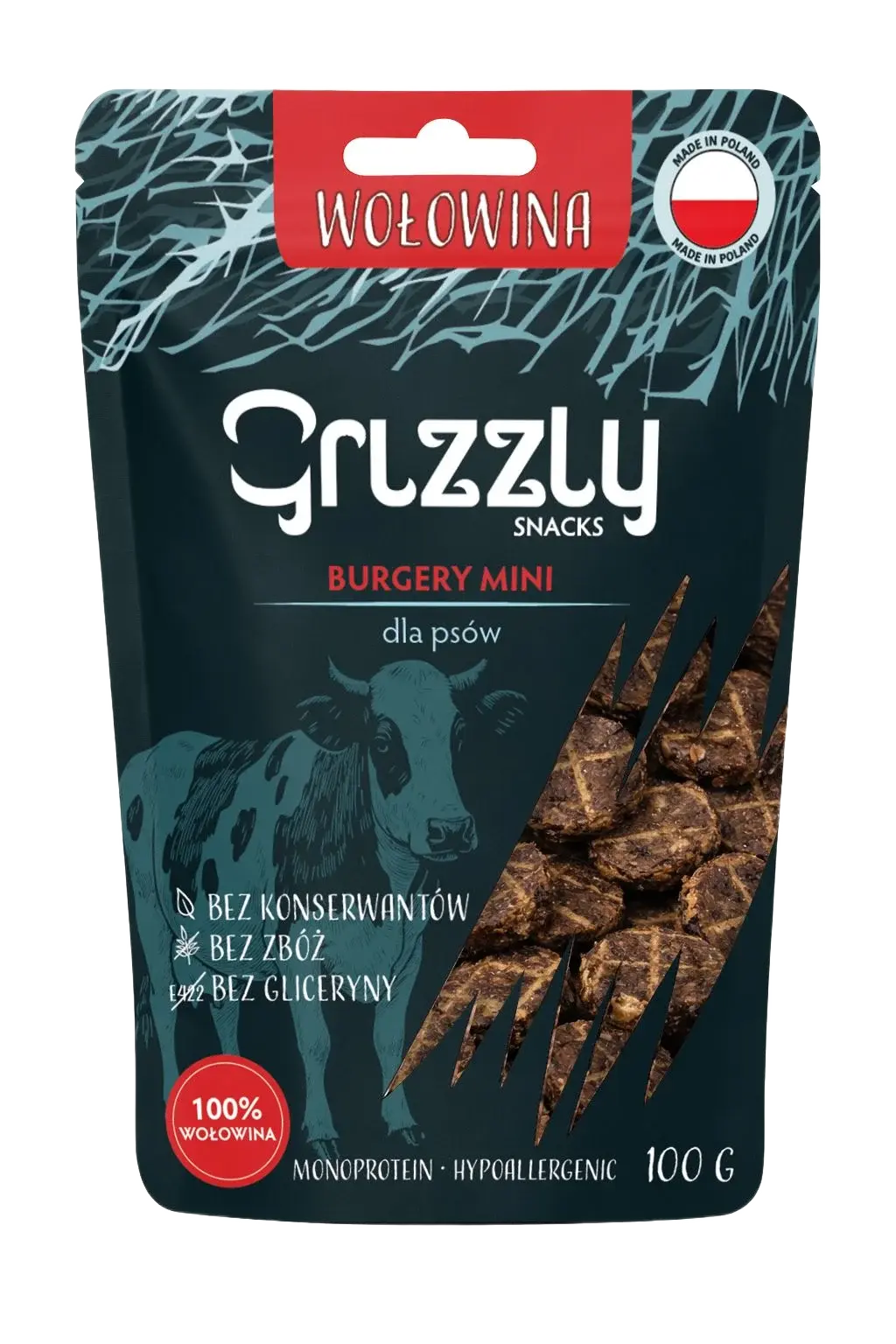 Grizzly Mini Burgery z Wołowiny 100g - 100% naturalne, małe, przysmaki treningowe dla psa