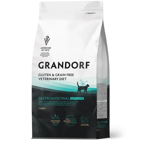 GRANDORF GASTROINTESTINAL MODERATE CALORIE TURKEY- karma weterynaryjna z indykiem dla kotów dorosłych z problemami trawiennymi 2kg