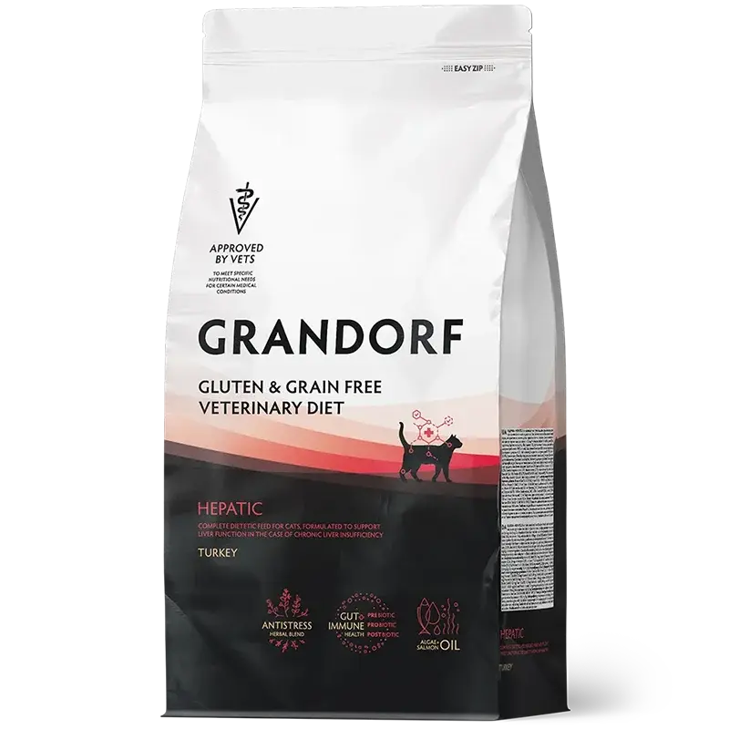 GRANDORF HEPATIC TURKEY-TURKEY- karma weterynaryjna z indykiem dla kotów dorosłych z problemami wątrobowymi 2kg